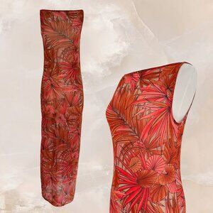 VIVIENNE TAM Vintage Dress Sheer Mesh Maxi 0 Red Pink Floral Leaves 90s Y2K S/M